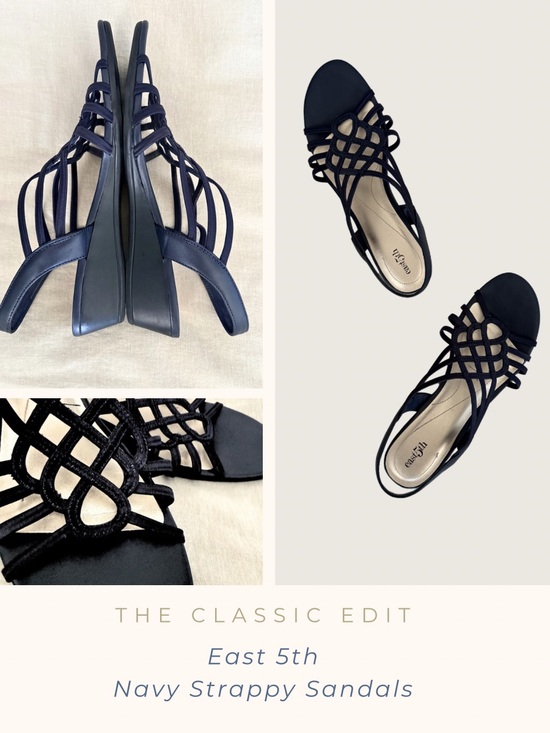 East 5th Shoes - Elegant Navy Blue Strappy Women's Sandals | Elastic Strap | Size 10